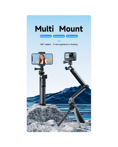 TELESIN Multifunctional Foldable Tripod Selfie Stick Mount for Action Cameras
