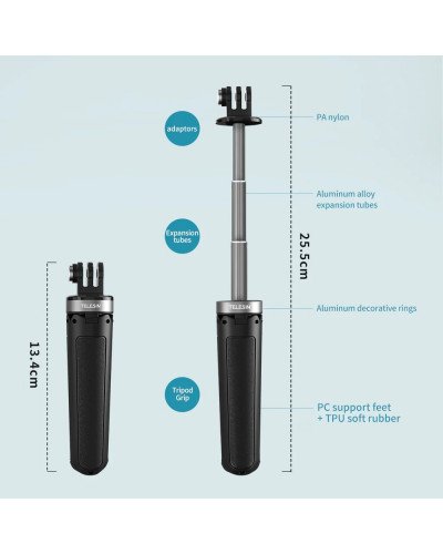 TELESIN Mini Desk Tripod/Selfie Stick for GoPro & Most Action Cameras