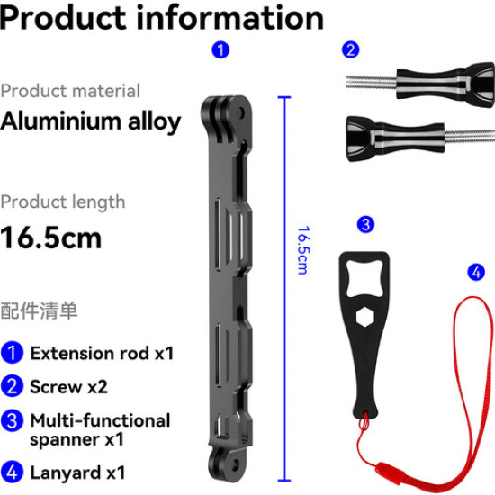 TELESIN Aluminum Alloy Extension Rod