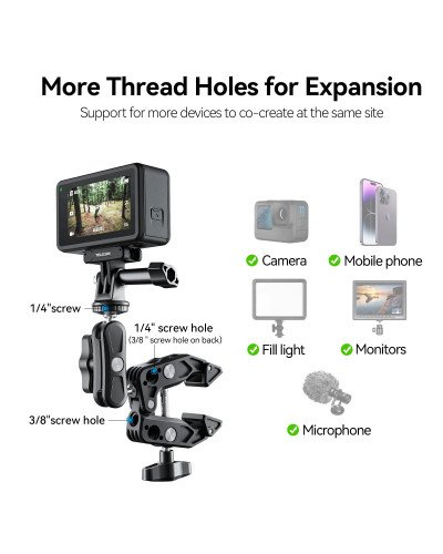 TELESIN Multifunction Crab Clamp with 2.3" Ball Head Arm