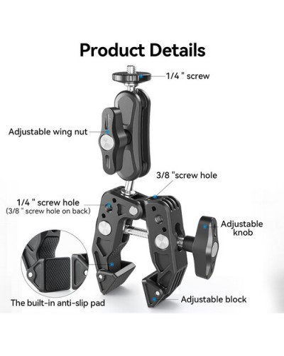 TELESIN Multifunction Crab Clamp with 2.3" Ball Head Arm