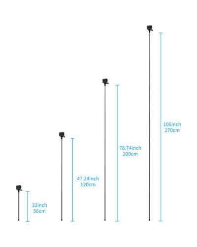 TELESIN Ultra Light No Bending Carbon Fibre Selfie Stick For Action Cameras 2.7M