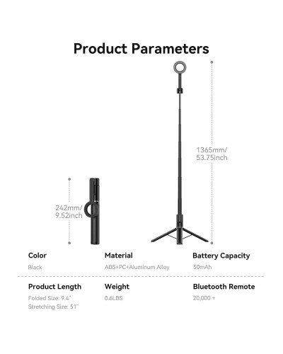 TELESIN Portable Magnetic Phone Selfie Stick Tripod