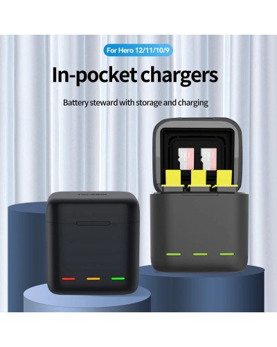 TELESIN 3-Channel Battery Charger & Storage Box for GoPro 9/10/11/12 Batteries
