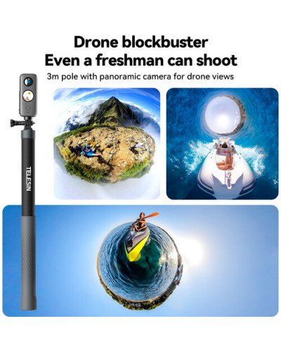 TELESIN New Design 3m Carbon Fiber Selfie Stick