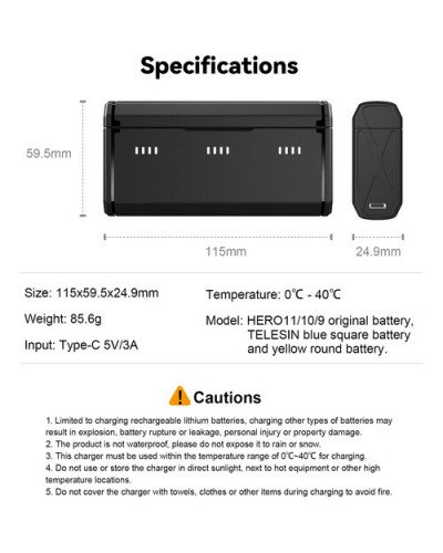 TELESIN Pocket Multifunctional Storage Charging Box for GoPro 9/10/11/12