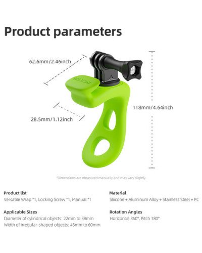 TELESIN Rubber Handlebar Mount for Action Cameras (Green)
