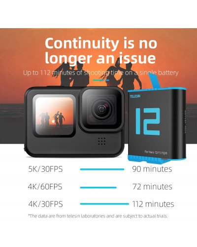 TELESIN Charging Case With 2 Batteries for Hero 12/11/10/9
