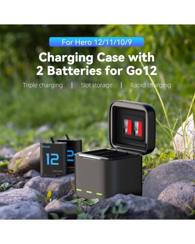 TELESIN Charging Case With 2 Batteries for Hero 12/11/10/9