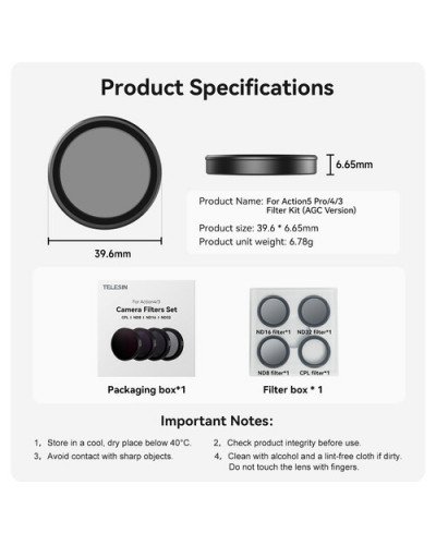 TELESIN CPL|ND8|ND16|ND32 Camera Filter Set for DJI ACTION 3/4/5 Pro