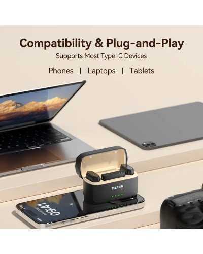 TELESIN Wireless Lavalier Microphone Compatible Type-C Devices Phone/Laptop/Camera