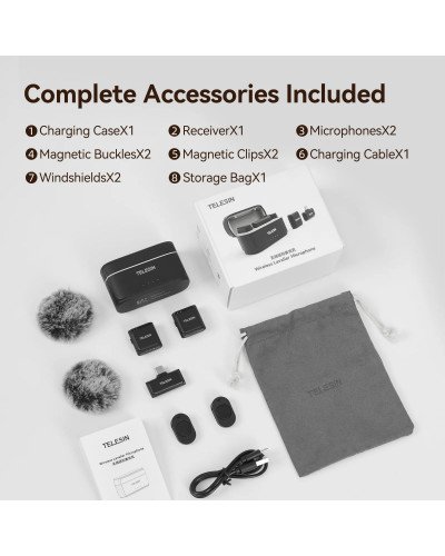 TELESIN Wireless Lavalier Microphone Compatible Type-C Devices Phone/Laptop/Camera