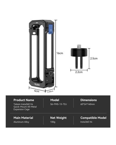 TELESIN Full Metal Expansion Cage For Insta360 X4