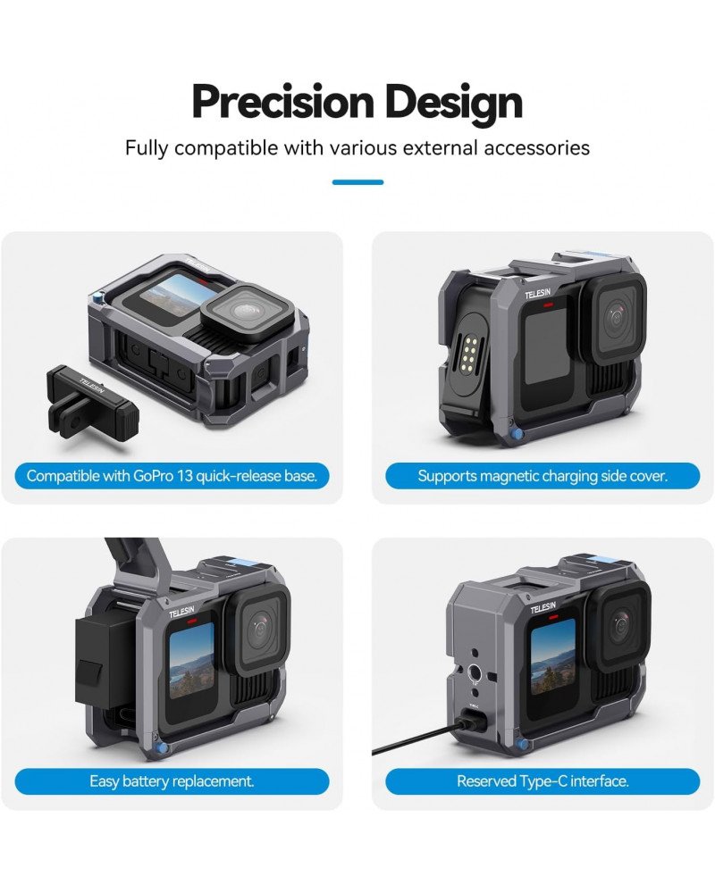 TELESIN Metal Cage Sport Extension New Upgrade for Gopro Hero 13/12/11/10/9