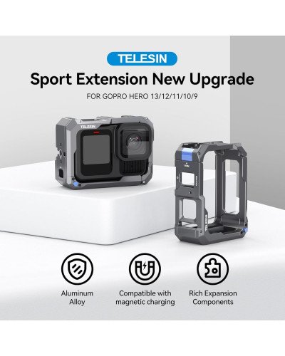 TELESIN Metal Cage Sport Extension New Upgrade for Gopro Hero 13/12/11/10/9