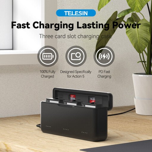 TELESIN 3-Slot Battery Charger for DJI Osmo 360/Action 3/4/5 Pro/6