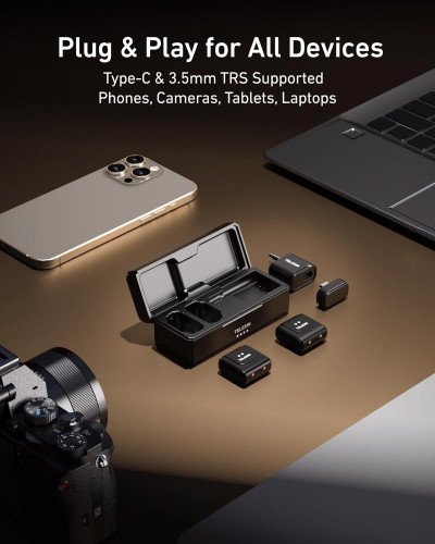 TELESIN 2in1 Wireless Lavalier Microphone with Charging Case