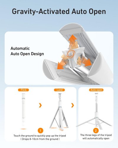 TELESIN 70" Phone Tripod Stand Gravity-Activated Auto-Open Selfie Stick