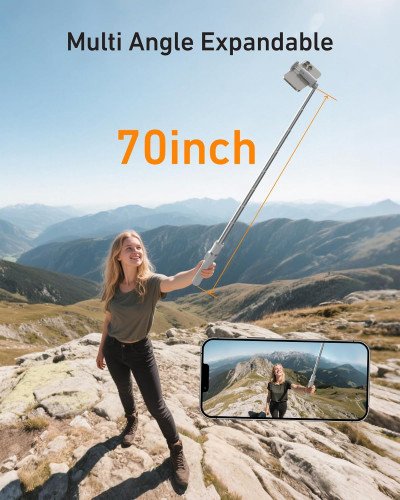 TELESIN 70" Phone Tripod Stand Gravity-Activated Auto-Open Selfie Stick