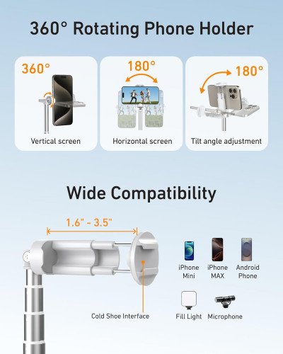 TELESIN 70" Phone Tripod Stand Gravity-Activated Auto-Open Selfie Stick