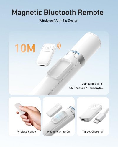 TELESIN 70" Phone Tripod Stand Gravity-Activated Auto-Open Selfie Stick