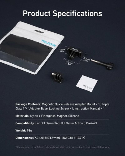 TELESIN Magnetic Quick-Release Adapter Mount For DJI Osmo 360/Action 5Pro/4/3 TELESIN Magnetic Quick-Release Adapter Mount For DJI Osmo 360/Action 5Pro/4/3