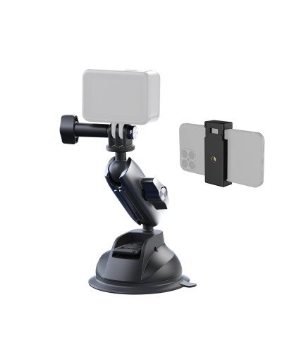 TELESIN Aluminum Alloy Camera Suction Cup Mount With Phone Clip