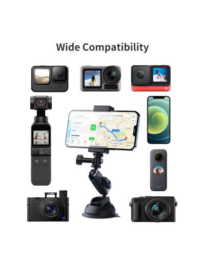 TELESIN Aluminum Alloy Camera Suction Cup Mount With Phone Clip