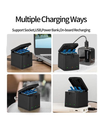 TELESIN 3 Slots LED Storage Charger Box for GoPro HERO 8/7/6/5