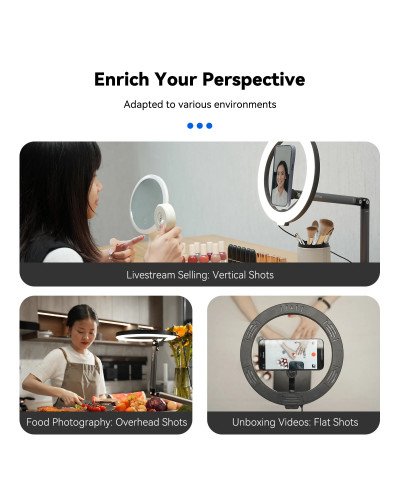 TELESIN Magnetic Desktop Phone Stand with 10 inch LED Photography Ring Light Selfie Fill Lamp