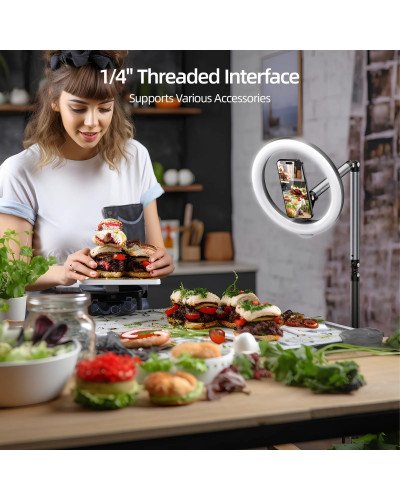 TELESIN Mobile Magnetic Floor Stand with 10 inch LED Photography Ring Light Selfie Fill Lamp