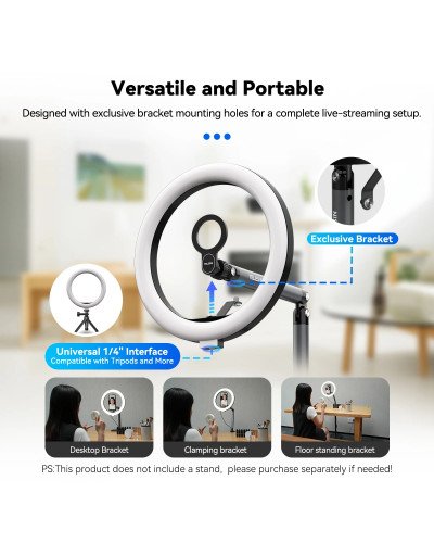 TELESIN Mobile Magnetic Floor Stand with 10 inch LED Photography Ring Light Selfie Fill Lamp