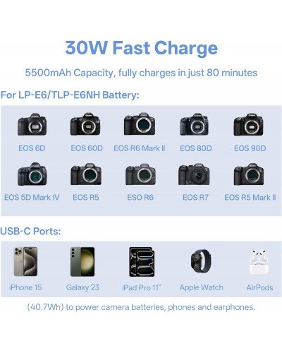 VILTROX BT-E6 Camera Battery Charging Case Power Bank for Canon LP-E6 (Battery Not Included) VILTROX BT-E6 Camera Battery Charging Case Power Bank for Canon LP-E6 (Battery Not Included)