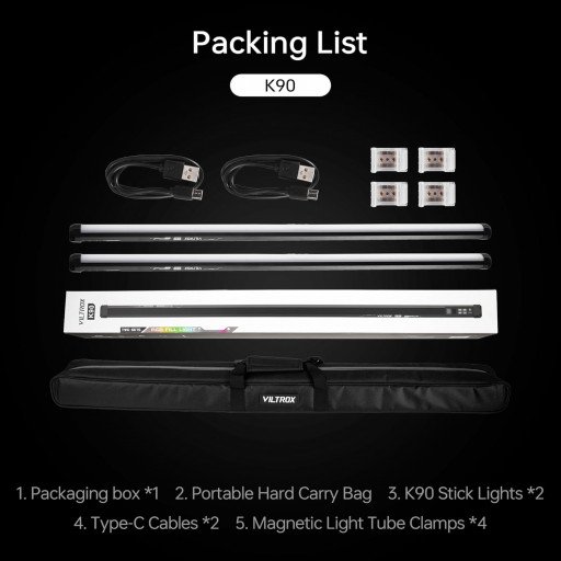 VILTROX K90 2 Kit 30W Handheld RGB LED Light Stick Black (38.31")