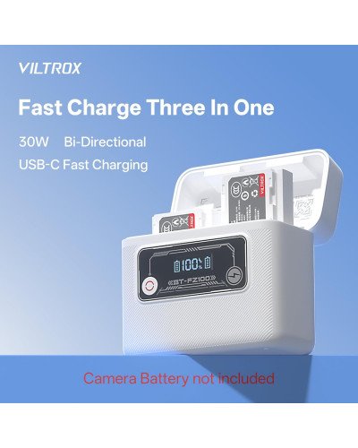 VILTROX BT-FZ100 Camera Battery Charging Case Power Bank for Sony NP-FZ100 (Battery Not Included)