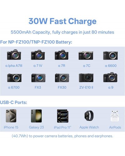 VILTROX BT-FZ100 Camera Battery Charging Case Power Bank for Sony NP-FZ100 (Battery Not Included)