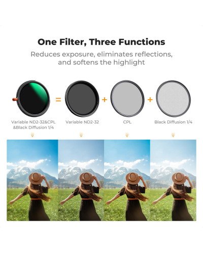 K&F Concept 82mm Nano-X ND2-32 Variable ND+CPL+Black Mist 1/4 3in1 Filter