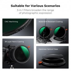 K&F Concept 82mm Nano-X ND2-32 Variable ND+CPL+Black Mist 1/4 3in1 Filter