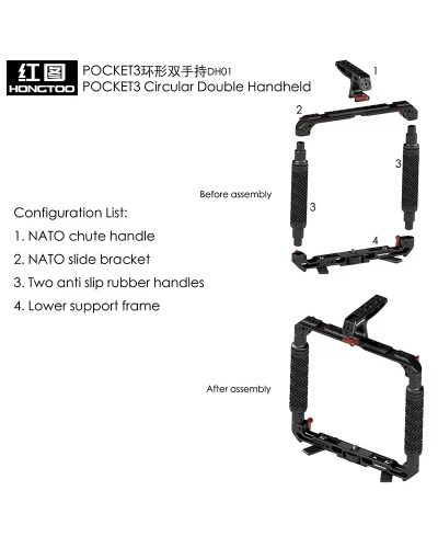 DH01 Dual Handheld Ring Grip Bracket for DJI Pocket 3/4 Instan360 X3/X4/5 Action Camera