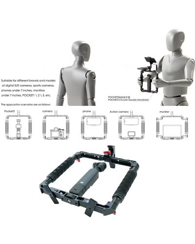 DH01 Dual Handheld Ring Grip Bracket for DJI Pocket 3/4 Instan360 X3/X4/5 Action Camera