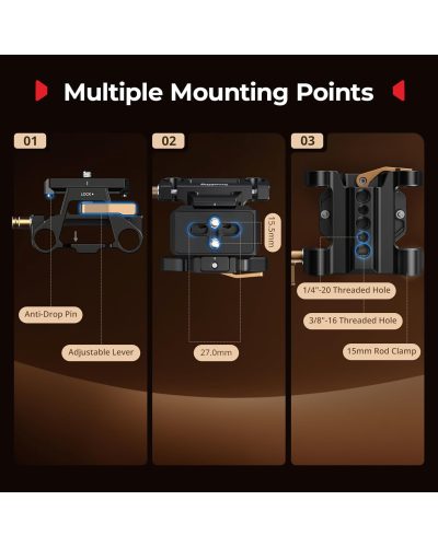 SmallRig Arca-Type Mount Plate Kit with 15mm Dual Rod Clamp