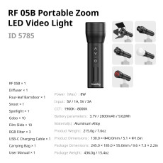 SmallRig RF 05B Portable Zoom LED Video Light CRI 96+ 1900K-8000K OLED Display Creative Spotlight