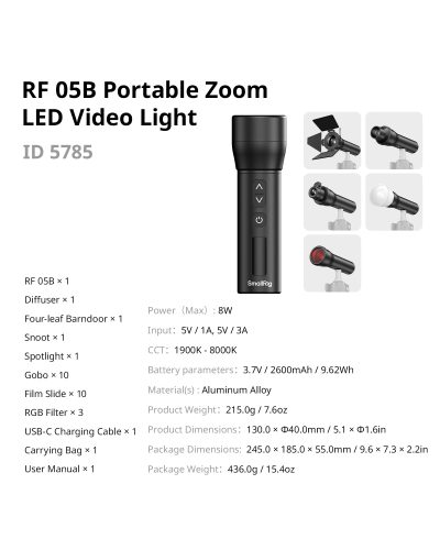 SmallRig RF 05B Portable Zoom LED Video Light CRI 96+ 1900K-8000K OLED Display Creative Spotlight SmallRig RF 05B Portable Zoom LED Video Light CRI 96+ 1900K-8000K OLED Display Creative Spotlight