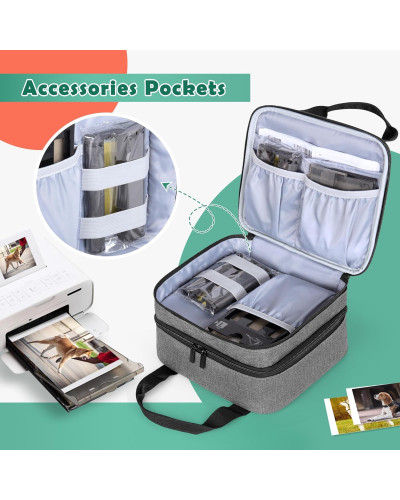 Photo Printer Bag Suitable for SELPHY CP1500 CP1300 CP1200 Polyester Photo Printer Bag with Accessory Compartments