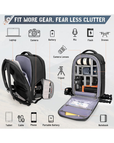 RAINSMORE Camera Backpack Camera Bag for Photographer DSLR SLR Mirrorless Camera Bag