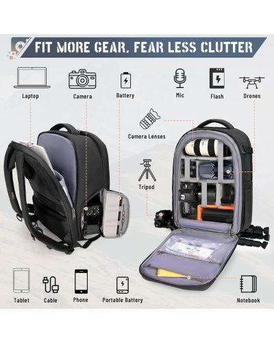 RAINSMORE Camera Backpack Camera Bag for Photographer DSLR SLR Mirrorless Camera Bag