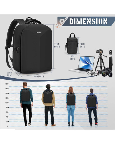 RAINSMORE Camera Backpack Camera Bag for Photographer DSLR SLR Mirrorless Camera Bag