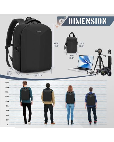 RAINSMORE Camera Backpack Camera Bag for Photographer DSLR SLR Mirrorless Camera Bag