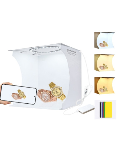 PULUZ 23cm Ring LED Panel Folding Portable Light Photo Lighting Studio Shooting Tent Box Kit with 6 Colors Backdrops