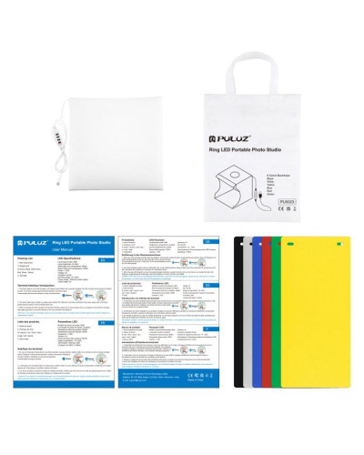 PULUZ 23cm Ring LED Panel Folding Portable Light Photo Lighting Studio Shooting Tent Box Kit with 6 Colors Backdrops